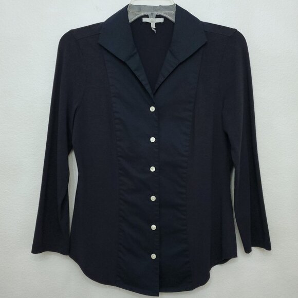 Hinson Wu Donna Long Sleeve Wing Collar Preppy Office Career Button Shirt XS - Picture 7 of 12